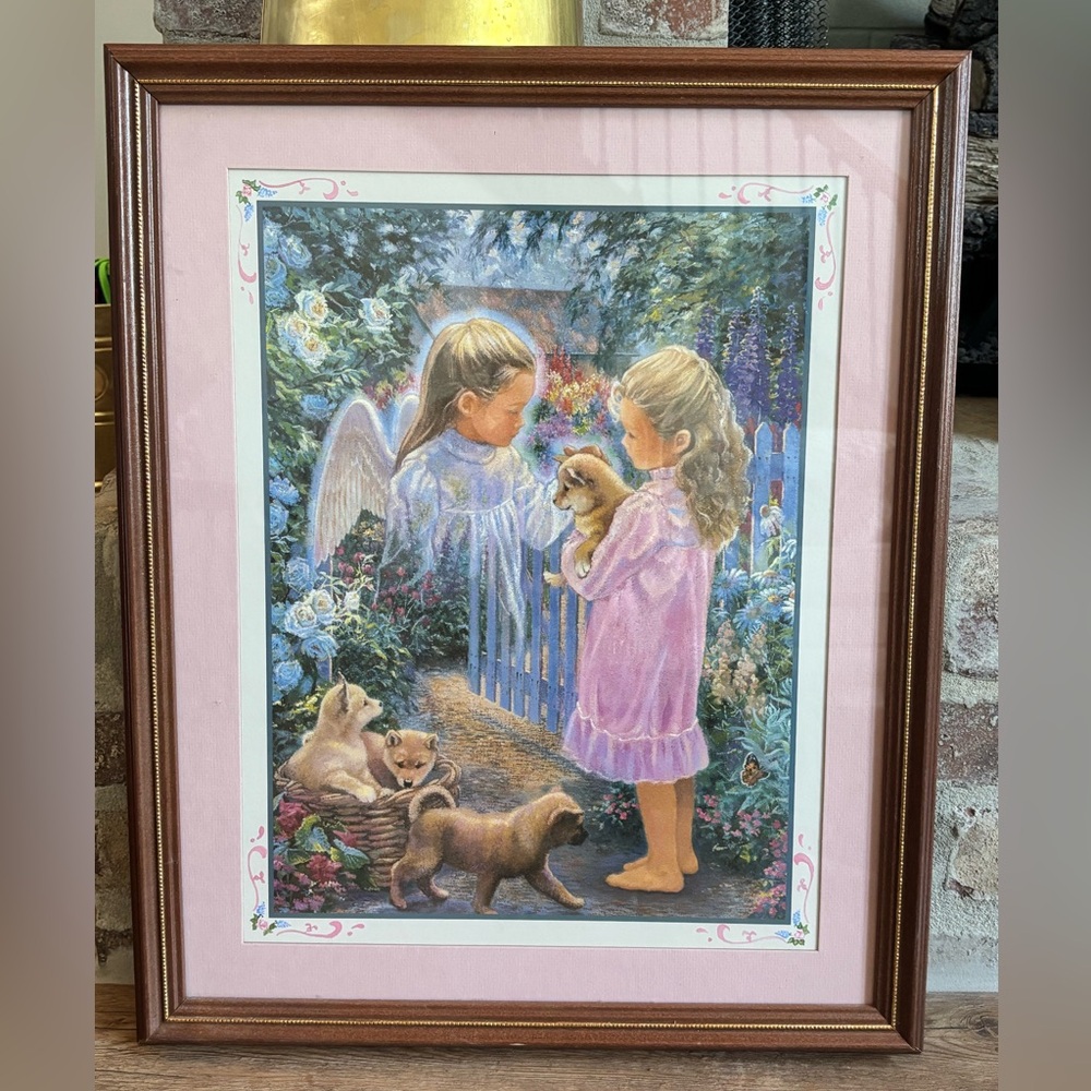 Vintage Home Interiors Wall Decor Guardian Angel with Puppies